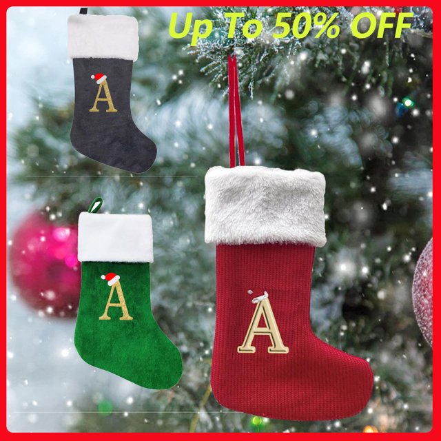 Dmlowu Christmas Stockings with Initials, 18 Inches Large Christmas Stocking for Christmas Tree Decorations, Personalized Christmas Stockings Bulk for Xmas Tree, Holiday, Wedding, Party
