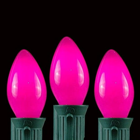 25 Pack C9 Ceramic Outdoor String Light Christmas Replacement Bulbs, Pink, E17/C9 Base, 7 Watt By Novelty Lights Ship from