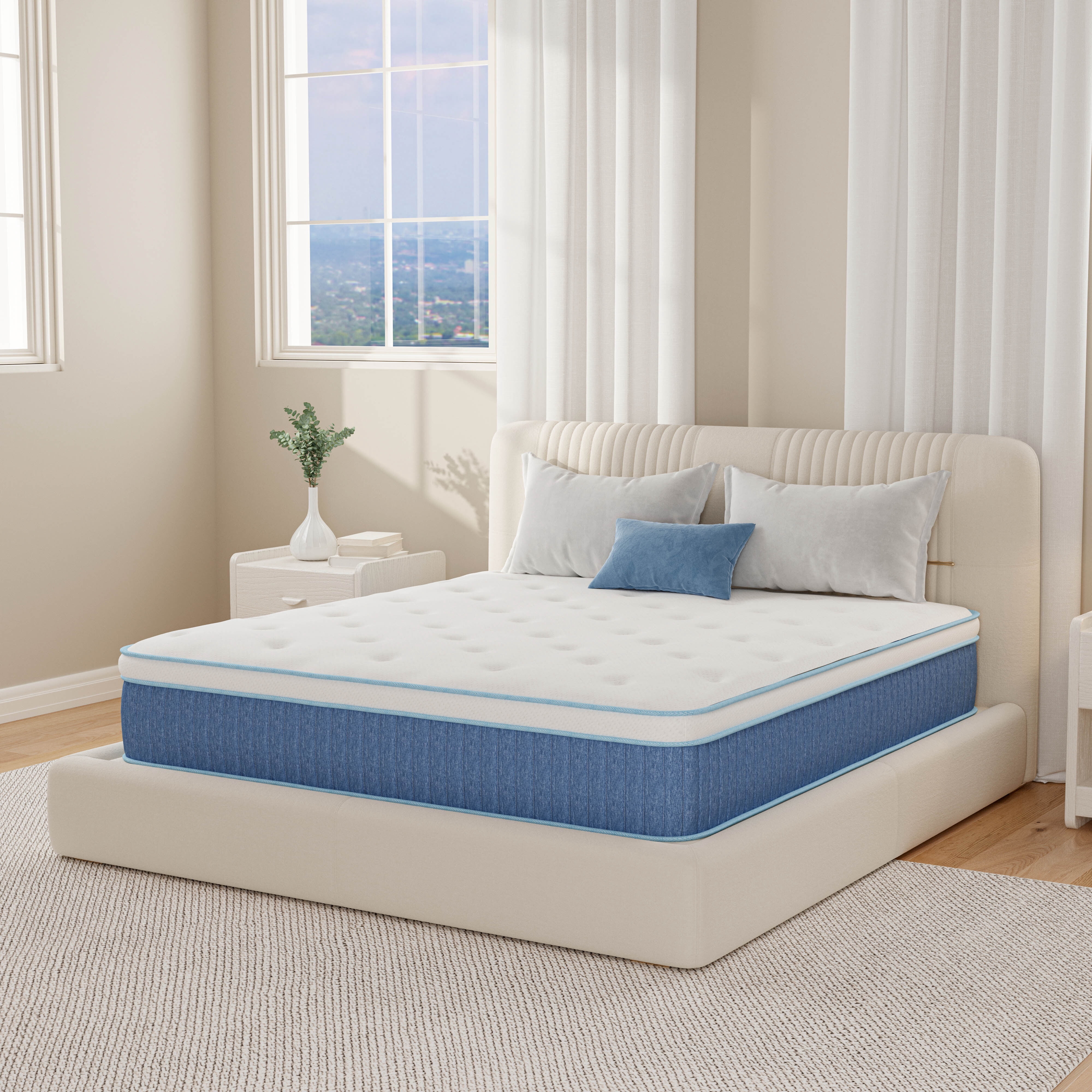 EGOHOME ChillWeave Queen Mattress, 12" Hybrid Mattress in a Box, Medium
