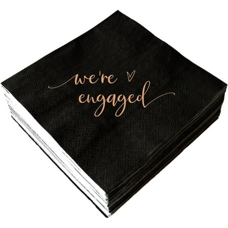 20pcs We're Engaged Napkins Black and Rose Gold Engagement Cocktail Napkins Wedding Party Paper Napkins Luncheon Dinner Beverage Table Decorations Supplies 3 Ply 5"x5"