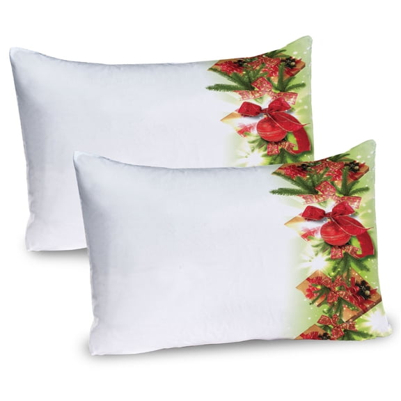 Ambesonne Christmas Pillow Sham 2 Pack, Ribbons and Baubles, 30"x20", Apple Green Fern Green