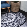 thumbnail image 5 of Keeomi 5Ft Round Outdoor Rug for Patios Waterproof, Plaid Reversible Door Mat Plastic Camping Rugs, Straw Rug Indoor Rugs Carpet for RV, Deck, Balcony, Porch, Picnic, Beach, Blue/White, 5 of 7