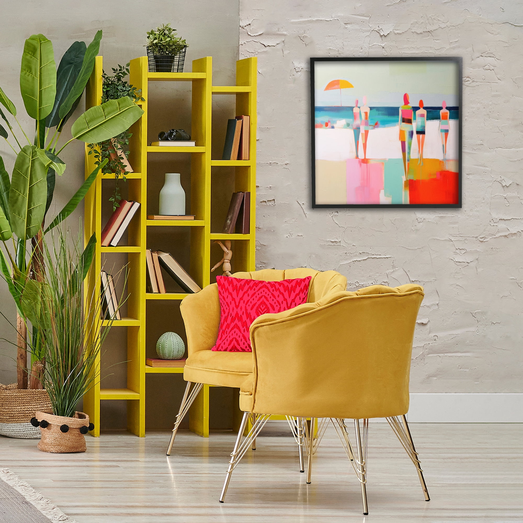 Stupell Industries Strolling on Beach Novelty Painting Black Framed Art Print Wall Art, 24 x 24
