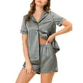 thumbnail image 1 of Conjuntos de pijama para mujer INSPIRE CHIC, camiseta de manga corta con botones y pantalones cortos, conjuntos de lounge M gris, 1 of 6