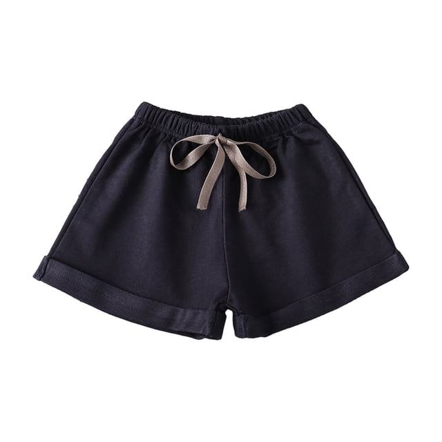 Plebaso Girls Boys Pants Solid Color Cotton Elastic Waist Summer Loose Drawstring Shorts 2-7 Years Baby Clothes