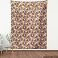 thumbnail image 4 of Ambesonne Cat Fabric by the Yard Upholstery, Happy Tiger Faces Cartoon Art, 5 Yards, Earth Yellow and Pale Purple, 4 of 5