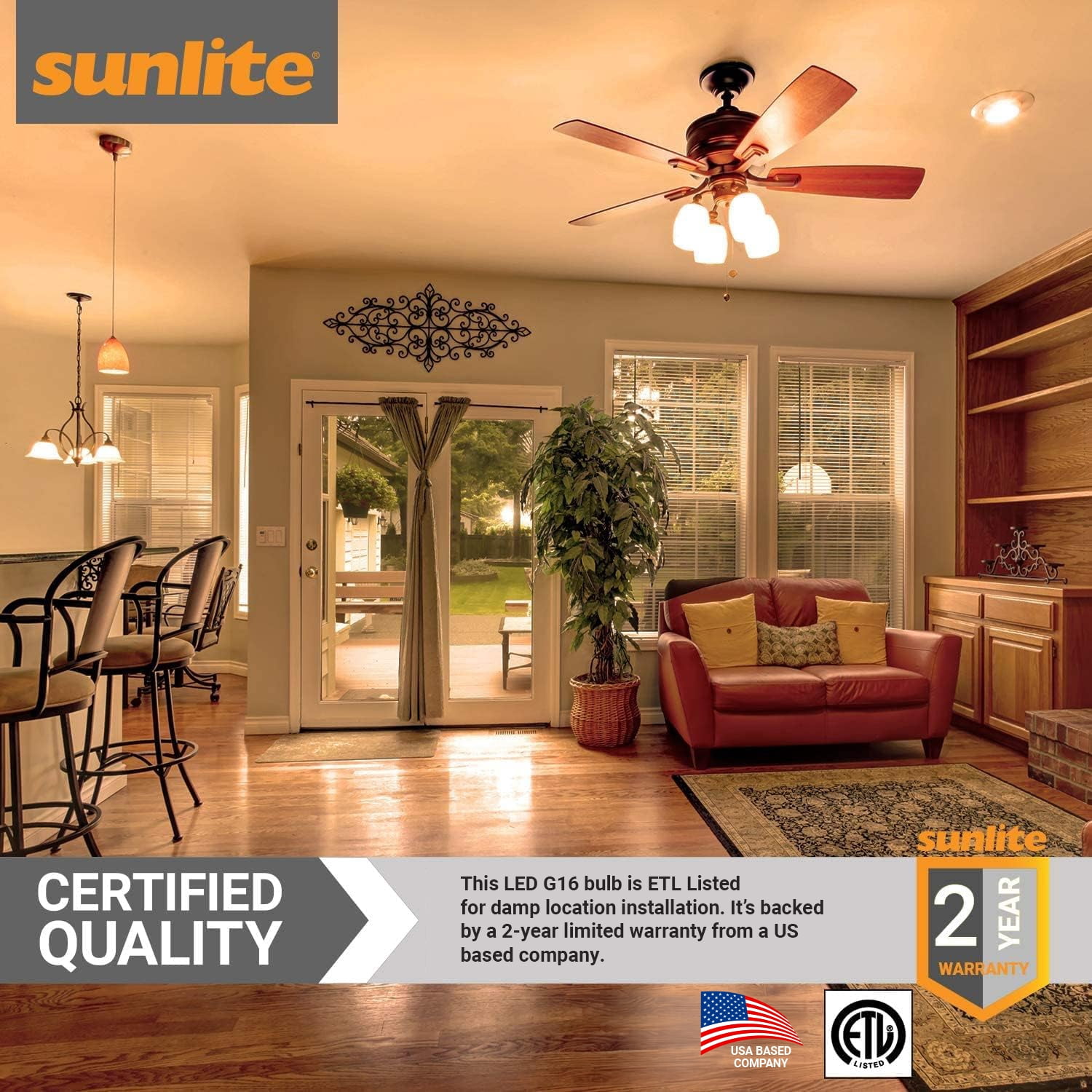 Sunlite LED G16 Globe Light Bulb, 5 Watts (40W Equivalent), Medium E26 Base, Dimmable, Clear, UL Listed, 2700K Warm White, 6-Pack