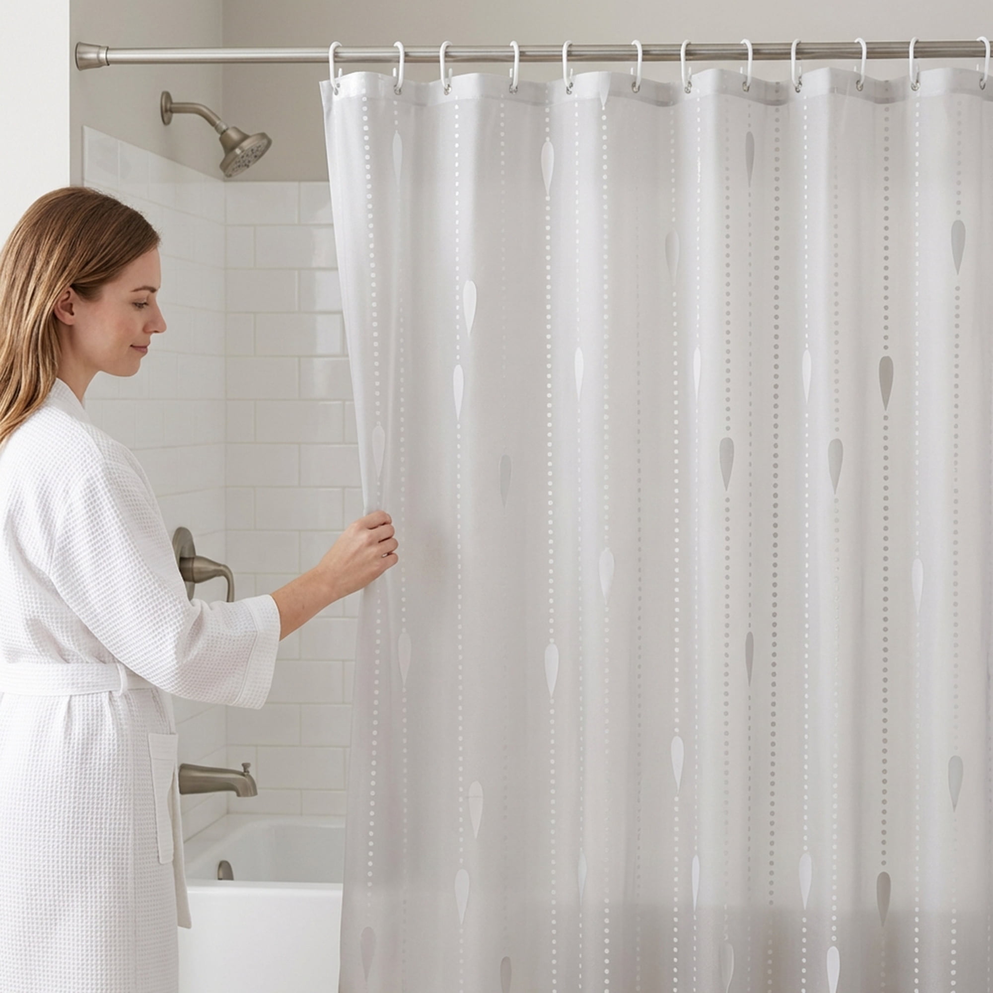 Unique Bargains Semi-Transparent EVA Bath Curtain Set White Water Droplets 71"W x 71"L