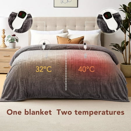 Electric Heated Blanket Queen Size - 84"x90" Heating Blanket Queen Size Dual Control 1/2/4/6/8 Hours Auto-Off 10 Heat Level Over