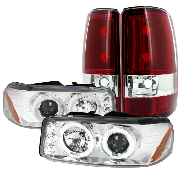 Spec-D Tuning Piano Black Halo Projector Headlights   LED Fog Lamps Compatible with GMC Yukon Denali Left   Right Pair Headlamps Assembly