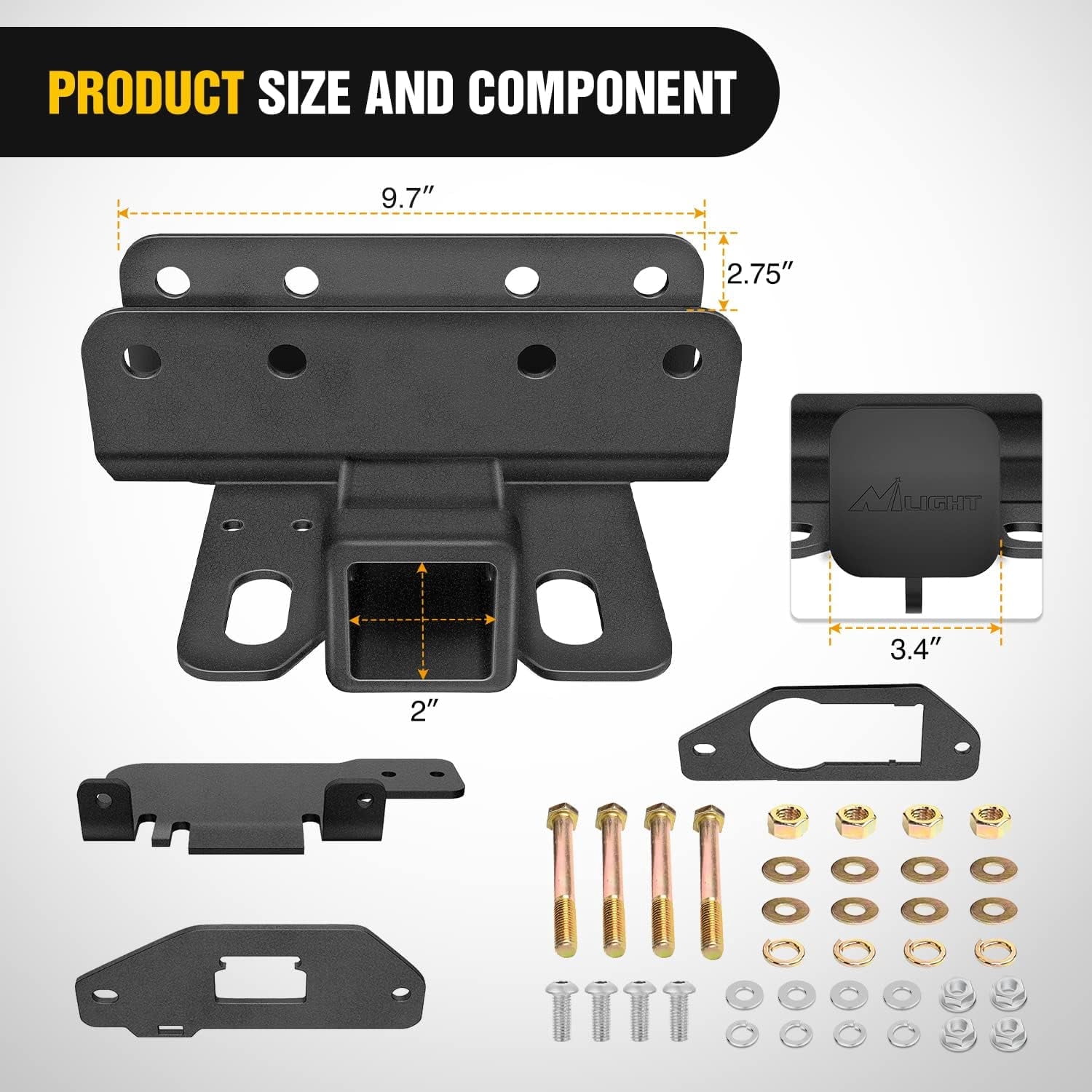 for Ford Bronco Tow Hitch Trailer Kit Compatible for 2021 2022 2023 2024 Ford Bronco 2 Door & 4 Door 2inch Rear Trailer Hitch Receiver Kit with Cover, Rear Bumper Towing Hook & Black Hitch Cover Kit