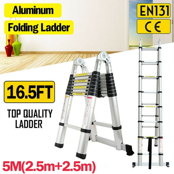 Bowoshen 16.5FT Extension Telescopic A-Frame Ladder Multi-Purpose Aluminum Lightweight Portable 330lb Loading EN131 Certified