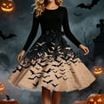 thumbnail image 6 of Iyufng Womens Halloween Gradient Bat Long Sleeve Dresses with Black Sash Bow Flared Midi Dress Vintage Party Costume, 6 of 6