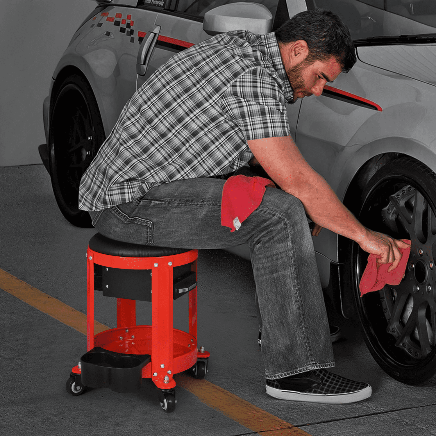 VEVOR Mechanics Stool 300 lbs. Capacity Rolling Creeper Seat with 4 in. Wheels with 3 Slide Out Tool Trays and Drawer Roller
