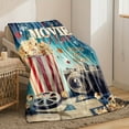 thumbnail image 2 of 1pc Cinema Night Movie Blanket - Movie Theater Popcorn, Film Camera & "Enjoy the Show!" Text - Soft Flannel Throw for Home, Office, Gifts - All-Season Cozy Blanket in Navy Blue, Red, Golden - Perfect, 2 of 6