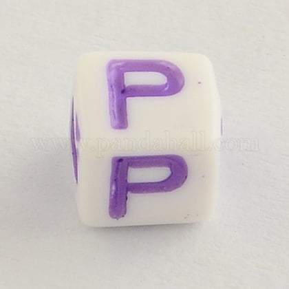 Opaque Acrylic Beads Horizontal Hole Cube with Letter Mixed Color 6x6x6mm Hole: 3.5mm about 3300pcs/500g