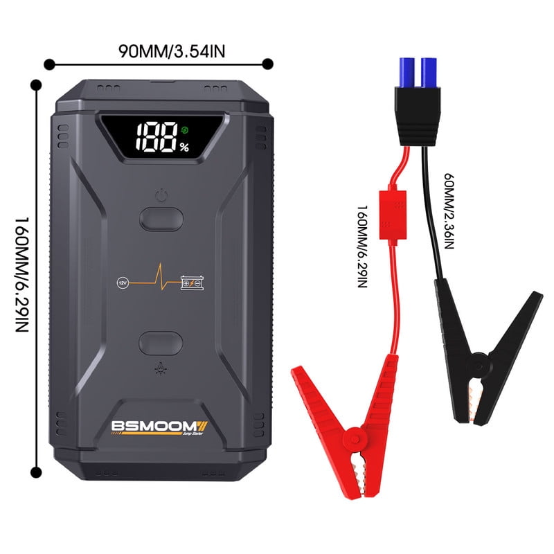 BSMOOM 6000A Peak Portable Car Jump Starter for Up to 5.5 Gas and 8.0 Diesel Engines, 12V Car Jumper Starter Battery Pack with LED Light, LCD Screen, USB-C & QC 3.0 Fast Charging