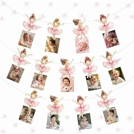Ballerina 1st Birthday Party Decorations - Monthly Photo Banner, Newborn to 12 Months Photo Display, Ballet Dancing Dancer First Birthday Party Decorations