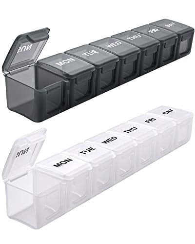Extra Large Weekly Pill Organizer 2 Pcs, Sukuos XL Daily Pill Cases for Pills/Vitamin/Fish Oil/Supplements (Black and White)