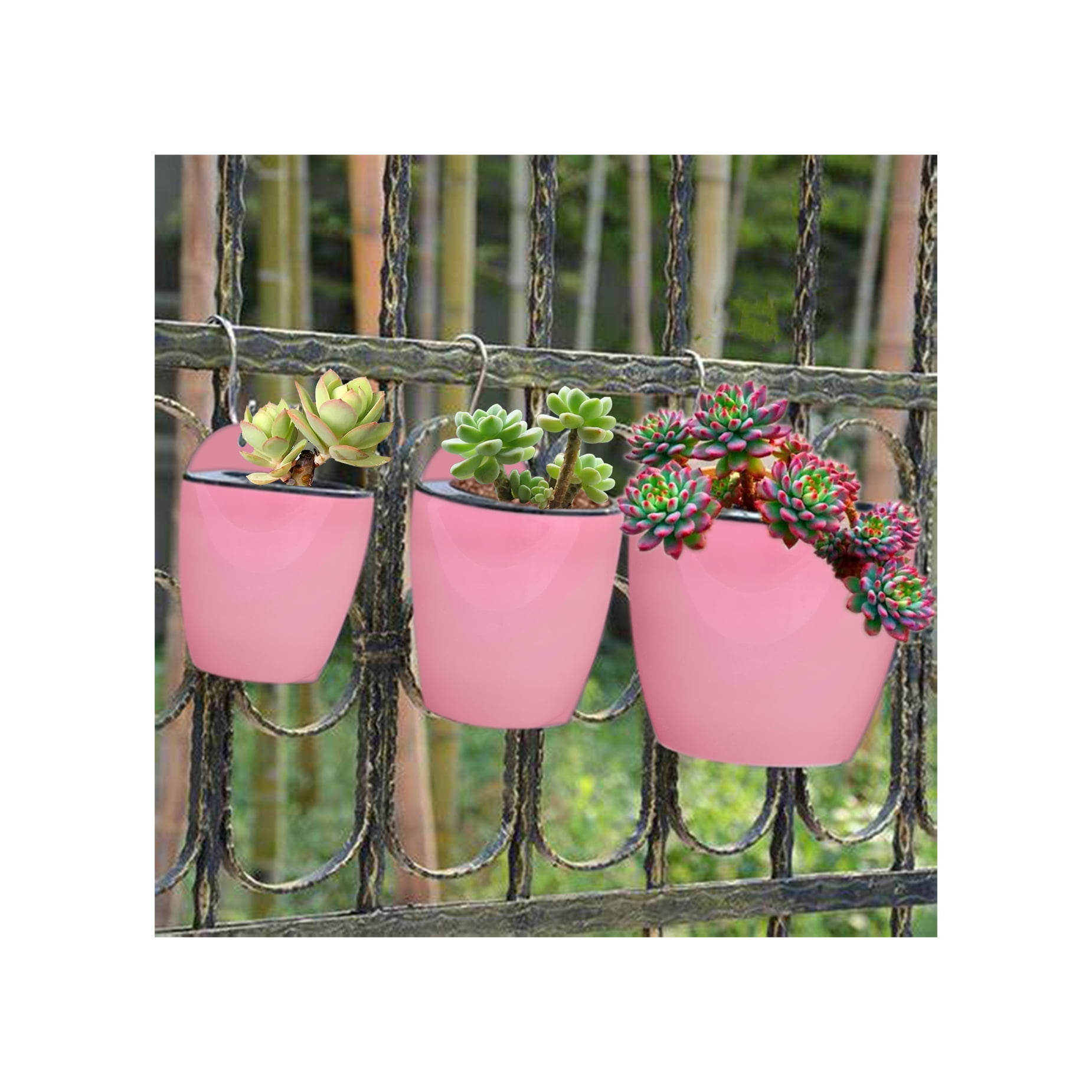 waltyotur 7Pack Self-watering Plant Flower Pot Wall Hanging Plastic Planters with Hooks