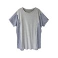 thumbnail image 1 of Women Stripe Spliced Color Block Round Neck Short Sleeve T-shirt, 1 of 2