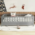 thumbnail image 3 of Twin Montessori Floor Bed or Double Twin Platform Bed for Kids, Solid Wood Twin Bed Frame with Guardrails, 2-in-1 Convertible Toddler Bed Frame, Grey, 3 of 7