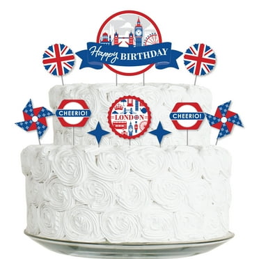 Big Dot of Happiness Cheerio, London - British UK Birthday Party Cake Decorating Kit - Happy Birthday Cake Topper Set - 11 Pieces