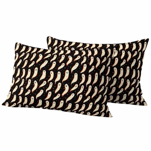 Halloween Outdoor Waterproof Pillow Covers, Fall Cute Ghost Elf Black Background Decorative Rectangle Throw Pillowcase Sofa Cushion Sham for Patio/Couch/Chair, 20"x12" 2 Pack