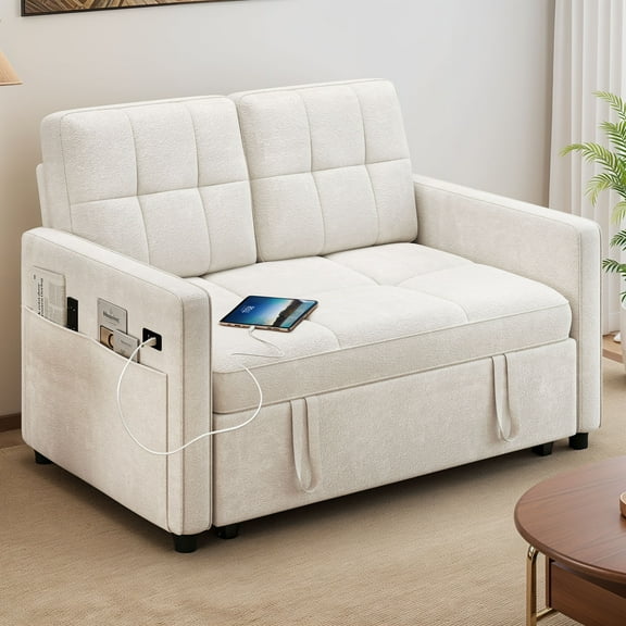 Craftian 3-in-1 Convertible Futon Sofa Bed, Modern Sleeper Sofa with Pull-Out Bed for Small Place, Beige