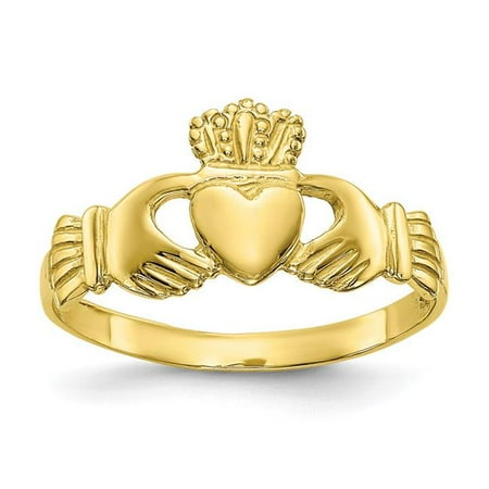 Claddagh Clasp - 10D1863 9 mm 10K Yellow Gold Polished Ladies Claddagh Ring, Size 7