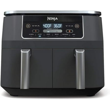 Ninja DZ201 Foodi 8 Quart 6-in-1 DualZone 2-Basket Air Fryer with 2 Independent Frying Baskets, Match Cook & Smart Finish to Roast, Broil, Dehydrate & More for Quick, Easy Meals, Grey