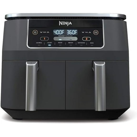 Ninja DZ201 Foodi 8 Quart 6-in-1 DualZone 2-Basket Air Fryer with 2 Independent Frying Baskets, Match Cook & Smart Finish to Roast, Broil, Dehydrate & More for Quick, Easy Meals, Grey