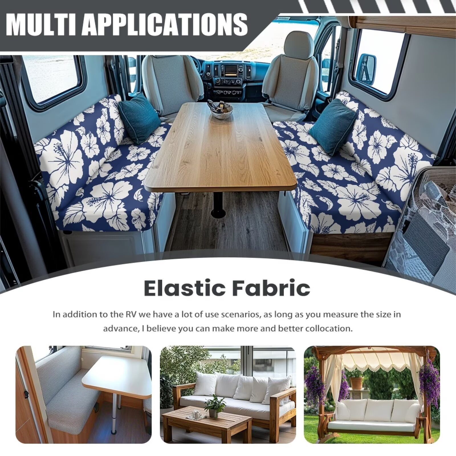 XYZCANDO Beautiful Hibiscus Pattern Geometric Pattern RV Dinette Cushion Covers Camper Accessories Universal Slip Covers for Loveseat Cushion Covers for Couches and Sofas Travel Trailer Accessories