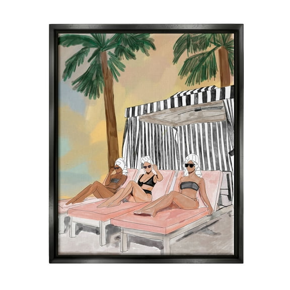 Stupell Industries Girls in Summer Beach Canopy Coastal Painting Black Floater Framed Art Print Wall Art