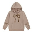 thumbnail image 3 of KKBOTIVE Girls Bow Printed Hoodies, Fashion Hooded Sweatshirt, Kids Casual Cozy Soft Pullover Top ( Khaki Size: 4-5 years ), 3 of 3