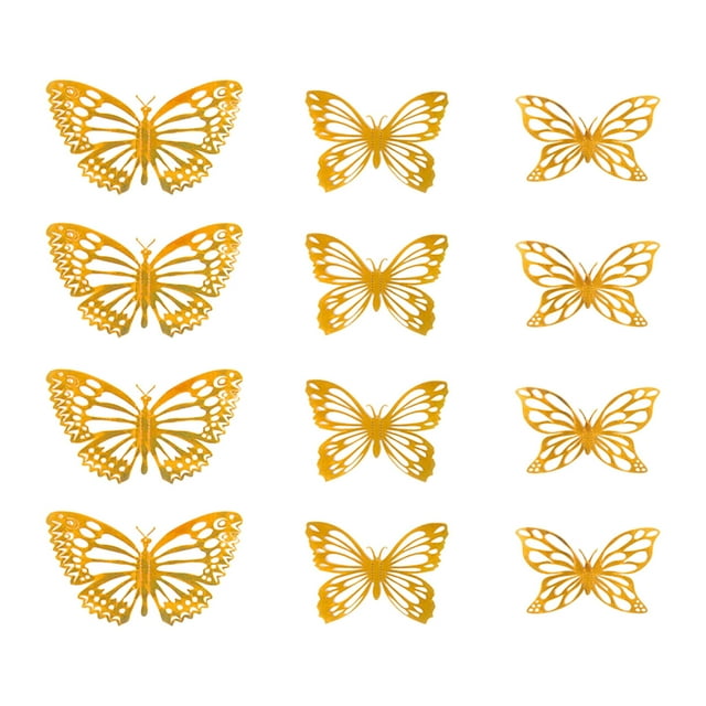 REZUOFI 24 Pcs Metallic Gold Butterfly Wall Decals - Removable Self-Adhesive Stickers for Party, Wedding, Home Decorations