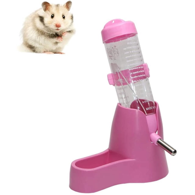Botella de agua colgante para hámster 3 en 1, dispensador automático para mascotas con Base para hámster enano, ratón, rata, erizo