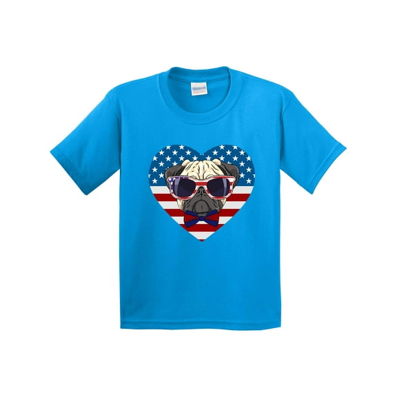 Inktastic Pug Dog Patriotic Us Flag Heart Youth T-Shirt