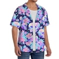 thumbnail image 2 of Balery pinkk flower crystal Skull Men's Casual Button Down Shirt Short Sleeve Textured Summer Cuban Beach Shirts-X-Large, 2 of 7