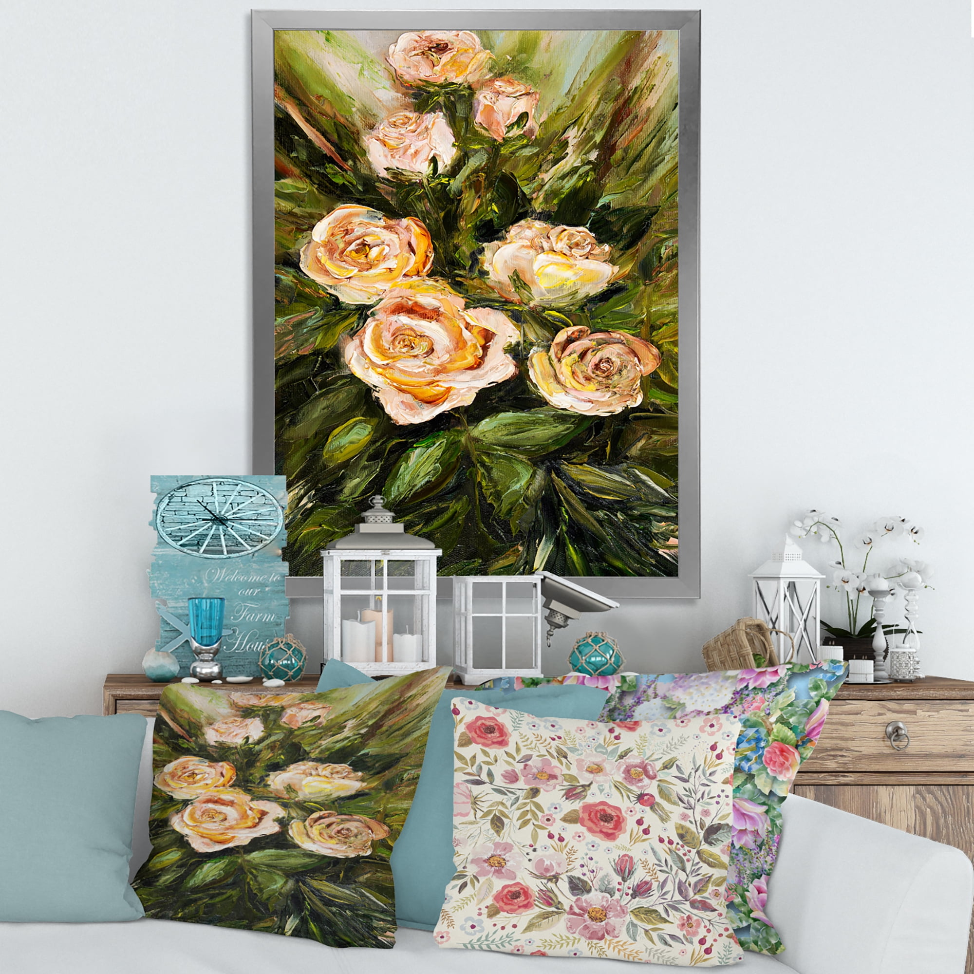 Designart 'Abstract Four VIntage Pink Roses' Traditional Framed Art Print