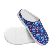 Rateoe Blue Skull Flower Print Women's Men's Cotton Knit Slippers Lightweight Memory Foam Indoor House Shoes with Anti-Skid Sole-40/41