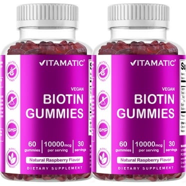2 Pack - Vitamatic Biotin Gummies 10,000 mcg for Stronger Hair, Skin & Nails - 60 Vegan Gummies - Vitamin B7 (Total 120 Count)