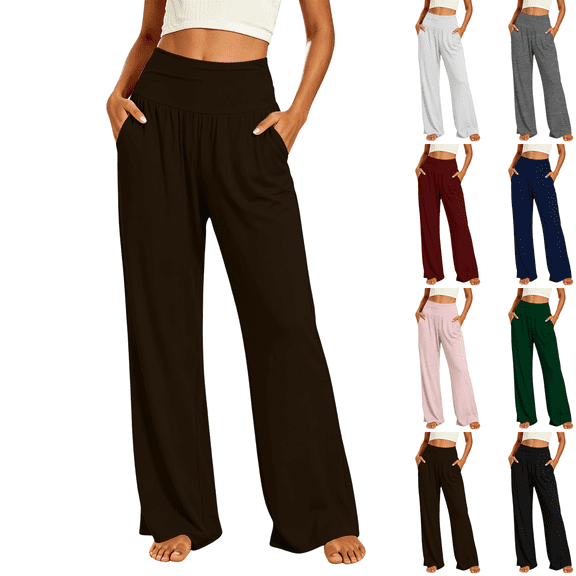 SeekIslan Women's Wide Leg Yoga Pants High Waist Soft Lounge Pants with Pockets for Relaxing Daily Wear