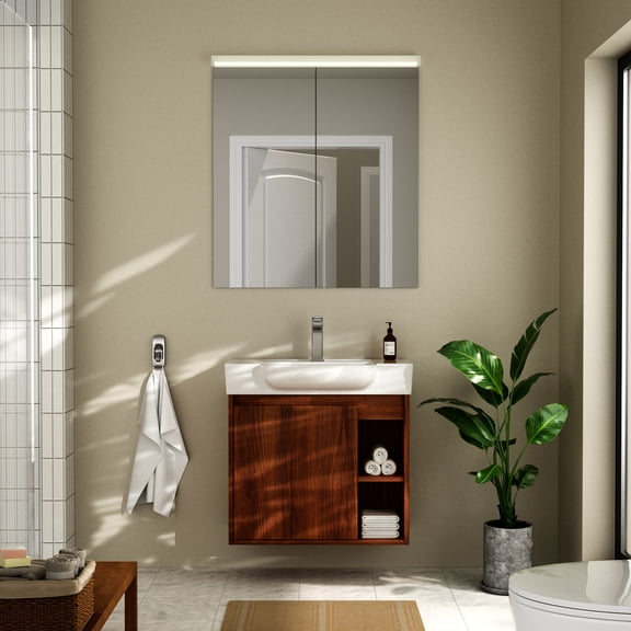 24" Wall-Mounted Bathroom Vanity, Small Bathroom Vanity with Sink, Soft-Close Door, Brown Ebony
