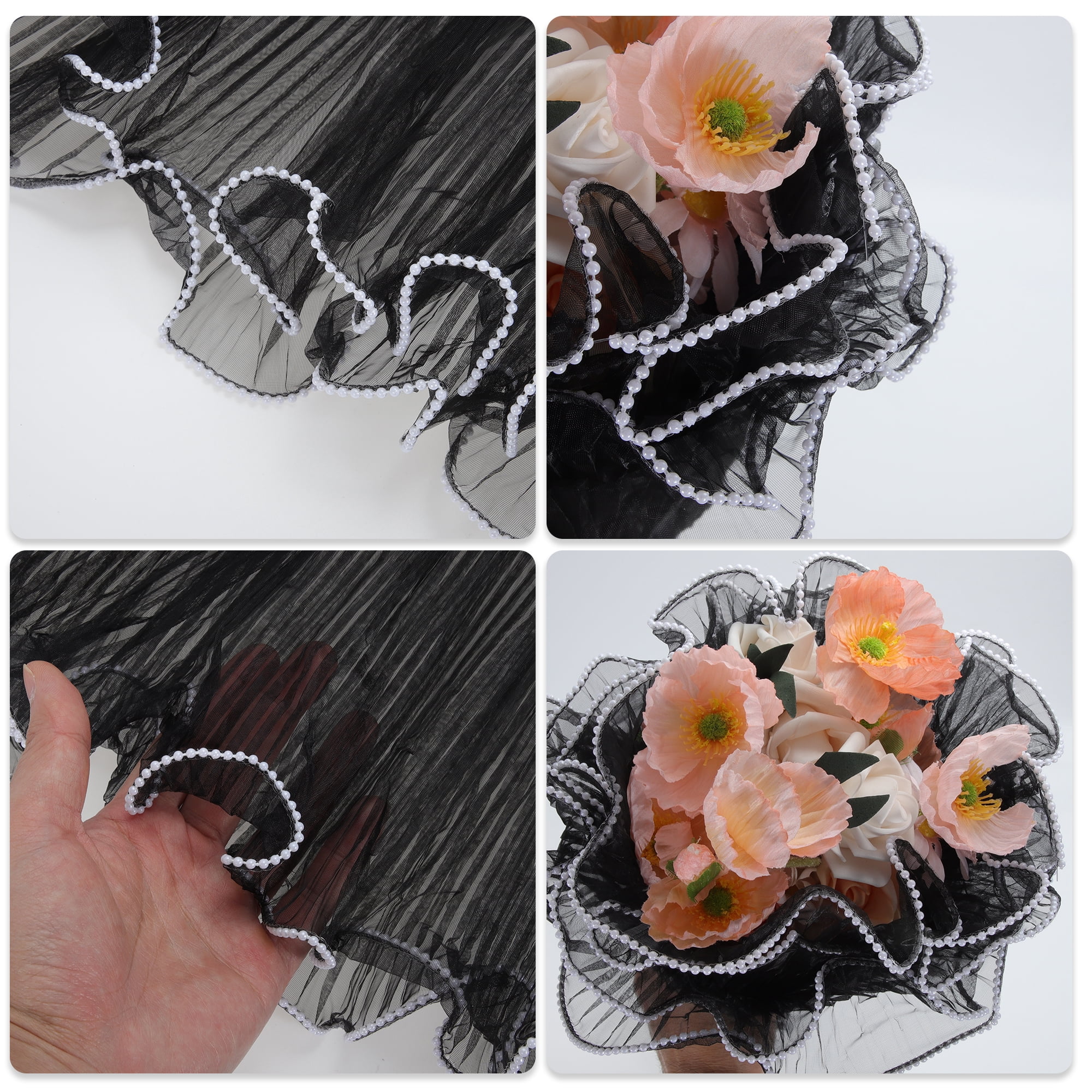 Unique Bargains Faux Pearls Edge Flower Wrap Paper for All Occasions 1 Pc Black