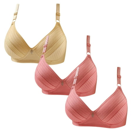 Gnurob Womens Plus Size Bralettes With Support  3 Pack No Underwire Padded Bra Lace Push Up Brassiere Comfort Breathable Bras Hide Back Fat Bralette for Women Clearance Saving A04-Khaki Small