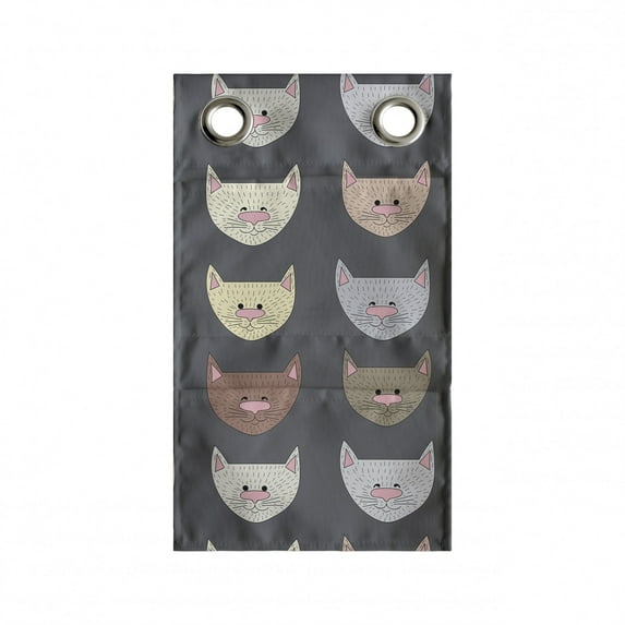Cartoon Hanging Pocket Organizer, Doodle Happy Kittens Cat Lover Themed Continuous Pattern, Printed Polyester Storage Bag with Pockets, 9" x 16", Grey and Multicolor