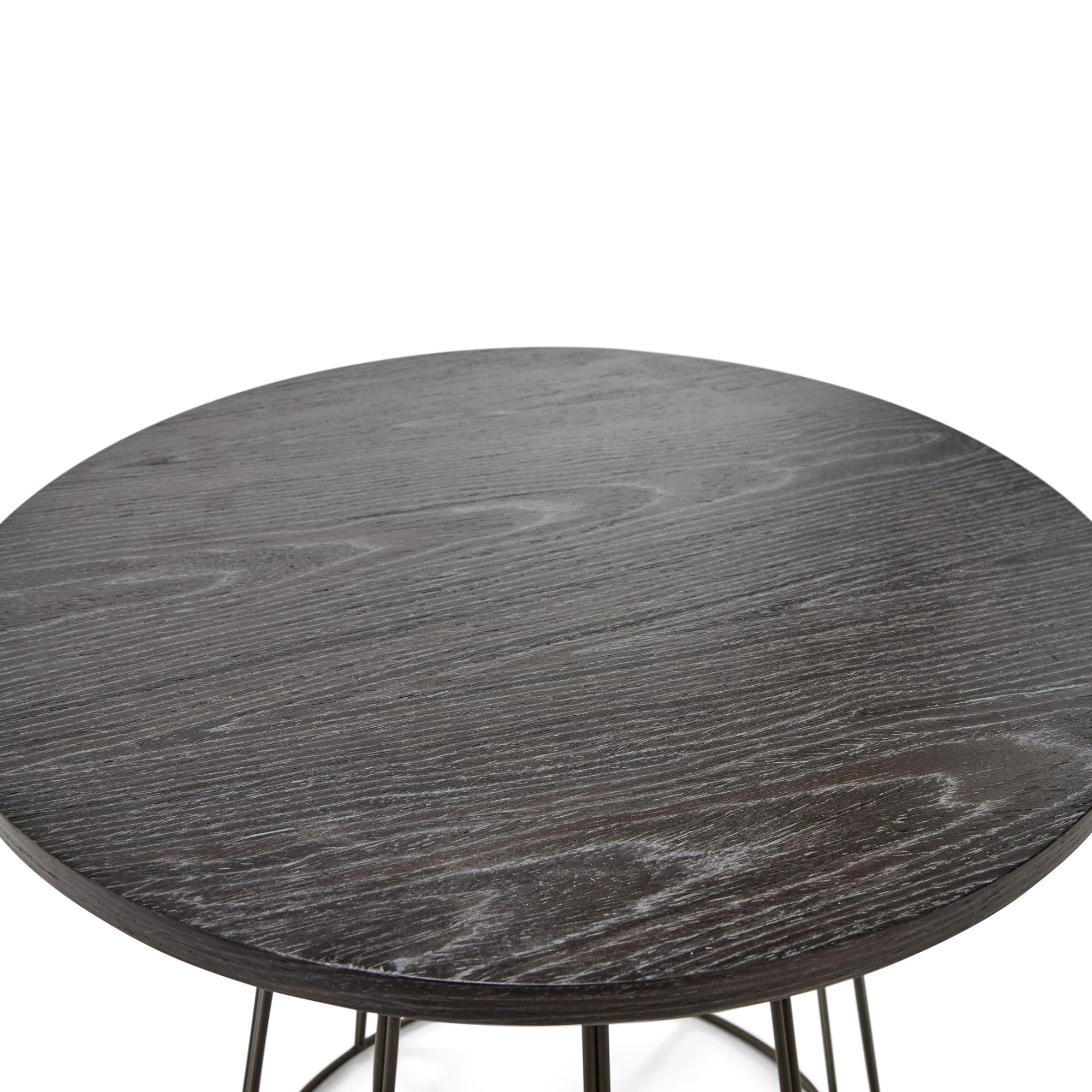 Decor Fleur Black Metal Side Table with Wood Top