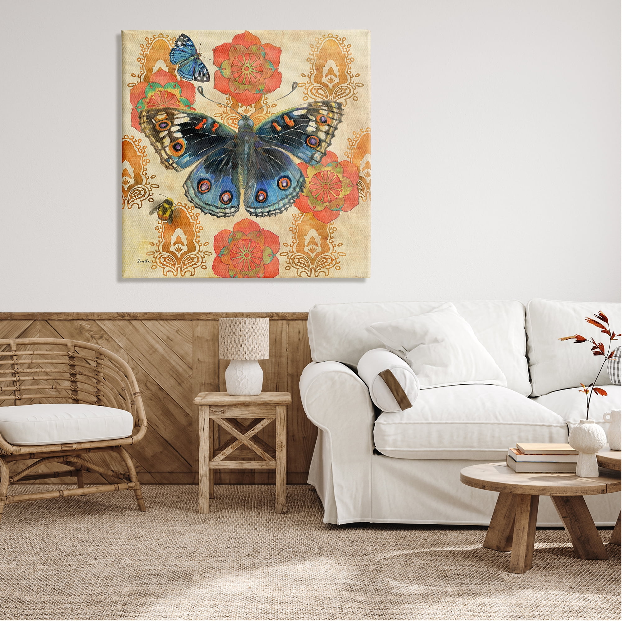 Stupell Butterfly Damask Floral Shapes Animals & Insects Painting Gallery Wrapped Canvas Print Wall Art