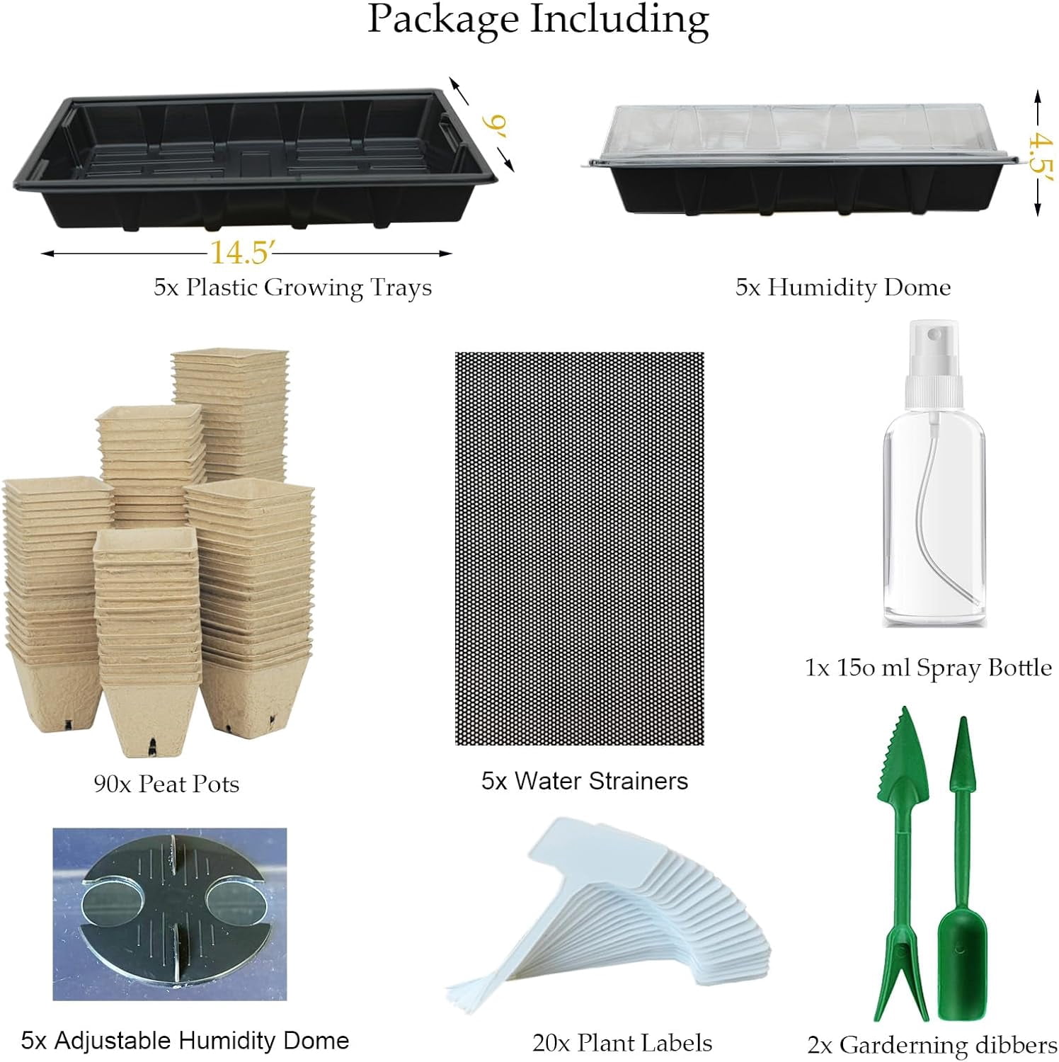 Seed Starter Kit with Peat Pots, Seed Starter Tray, Plastic Growing Trays with Water Strainer, Plant Labels & Garden Tools for Outdoor or Indoor